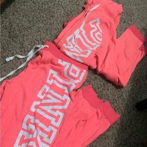VICTORIA SECRET PINK 2Piece set/SMALL, drawstring waist/Zip up Neon bright/EUC